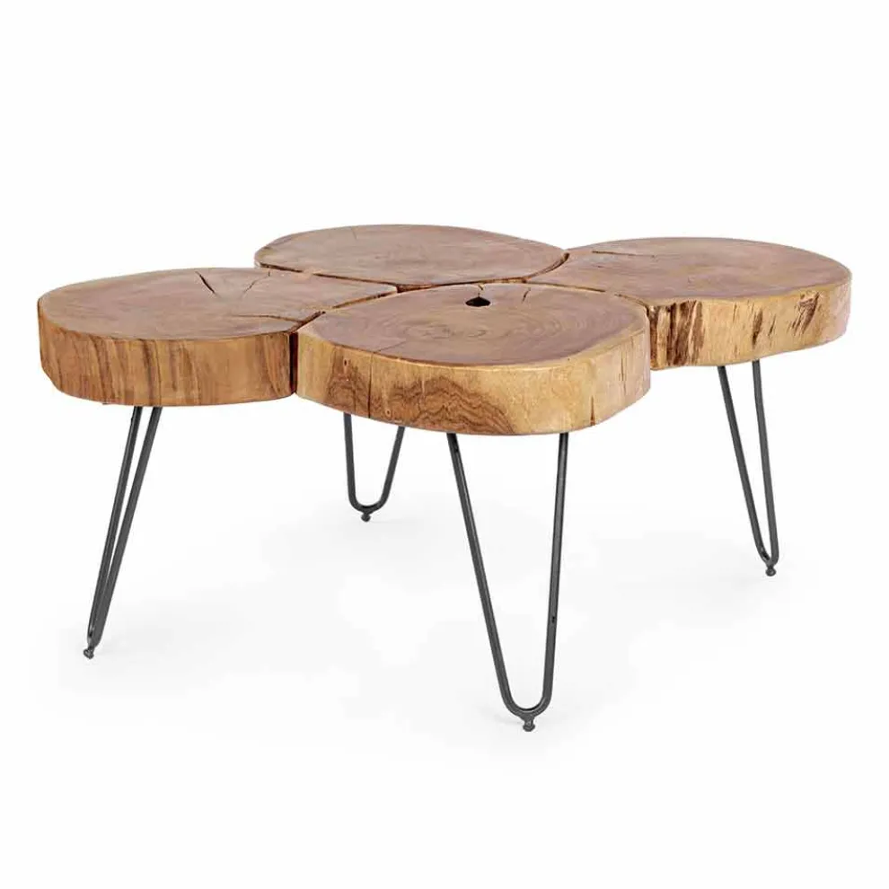 Homemotion Moderner Couchtisch aus Holz und lackiertem Stahl - Severo