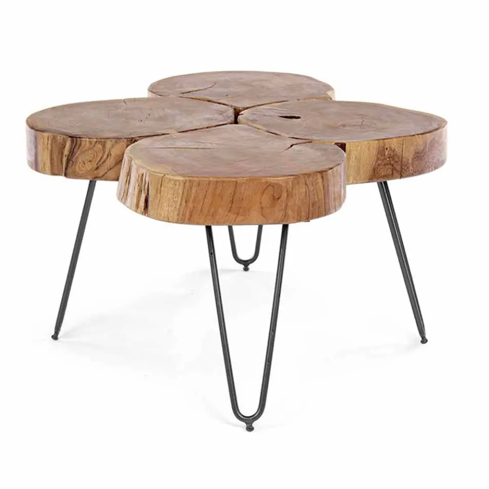 Homemotion Moderner Couchtisch aus Holz und lackiertem Stahl - Severo