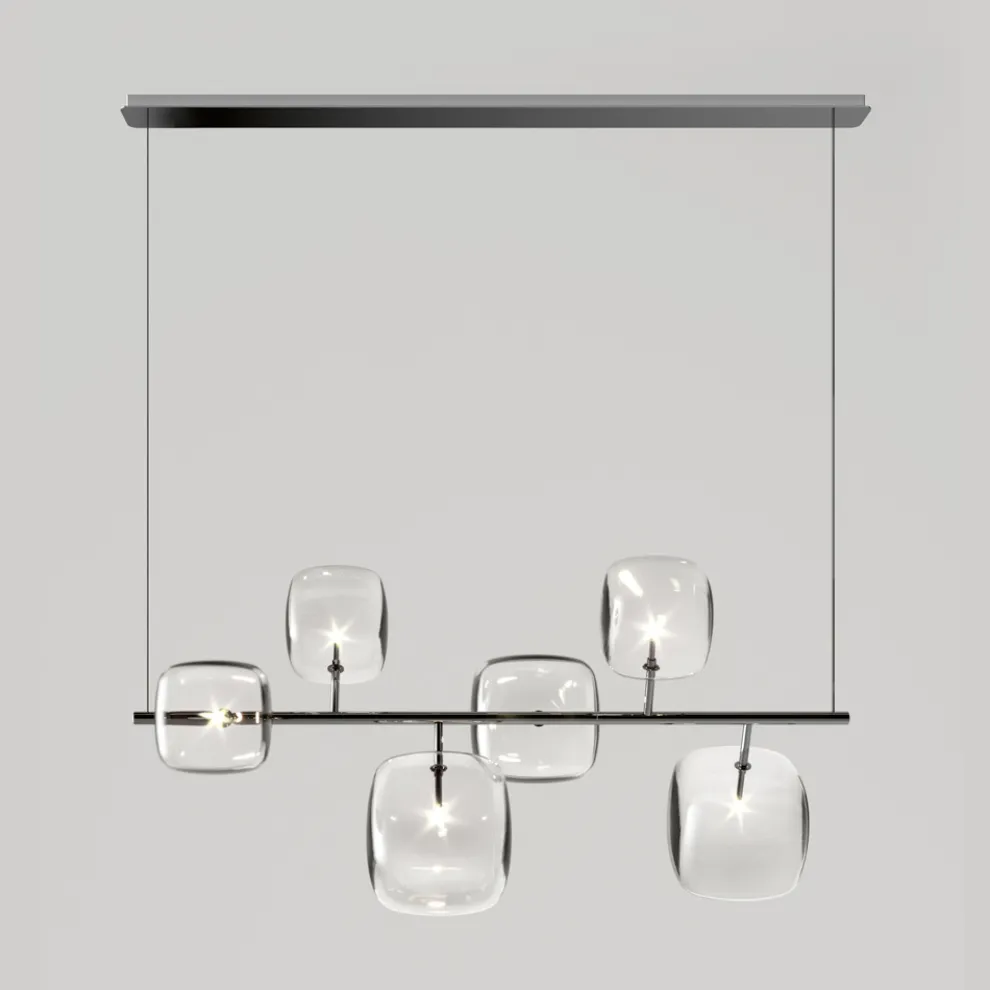 Horizontaler Kronleuchter aus Metall und transparentem Pyrexglas - Iperspazio