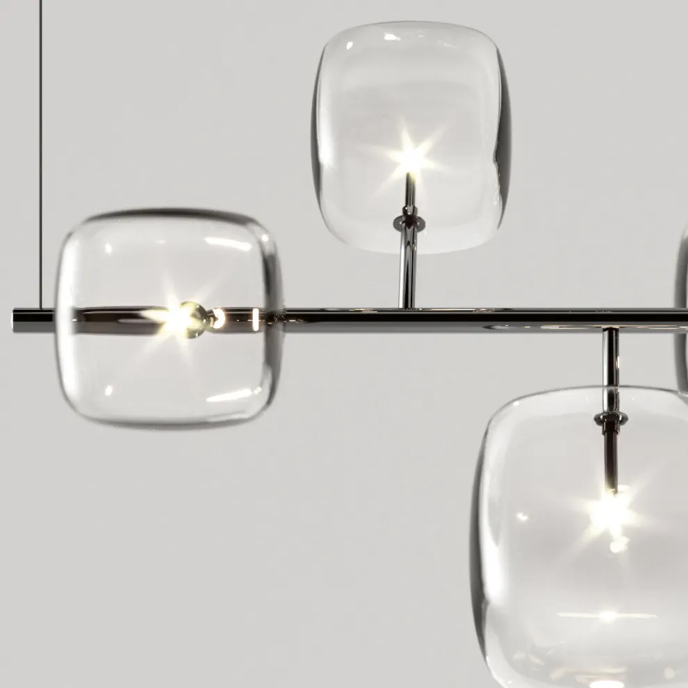 Horizontaler Kronleuchter aus Metall und transparentem Pyrexglas - Iperspazio