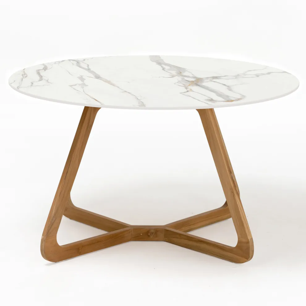 Runder Außentisch aus Calacatta-Goldkeramik Made in Italy - Pegaso