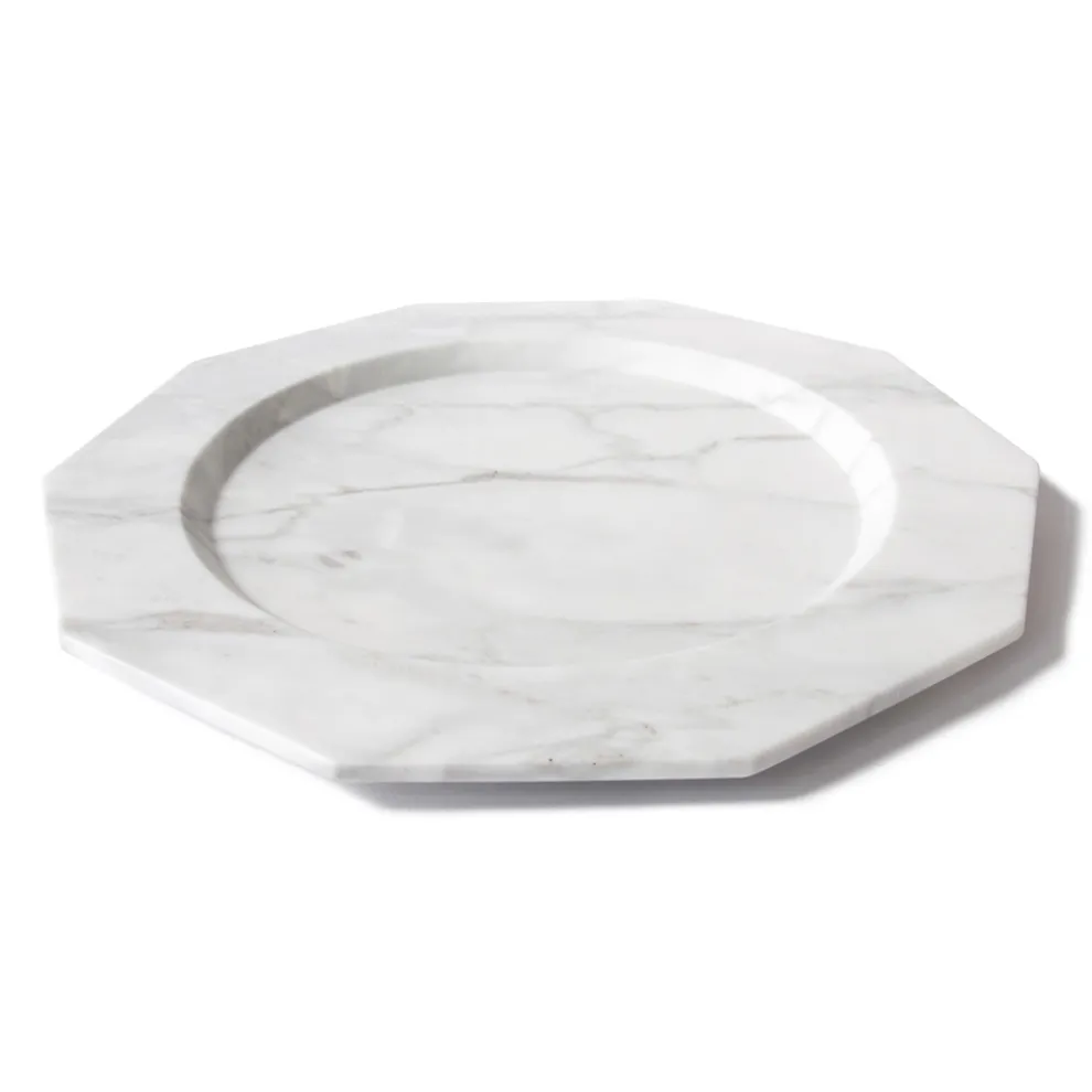 Großer Speiseteller aus satiniertem Arabescato-Marmor im italienischen Design - Rhodium