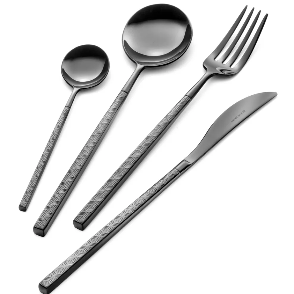 24 Besteck aus poliertem geschmiedetem Stahl mit Origami, hergestellt in Italien - Osaka