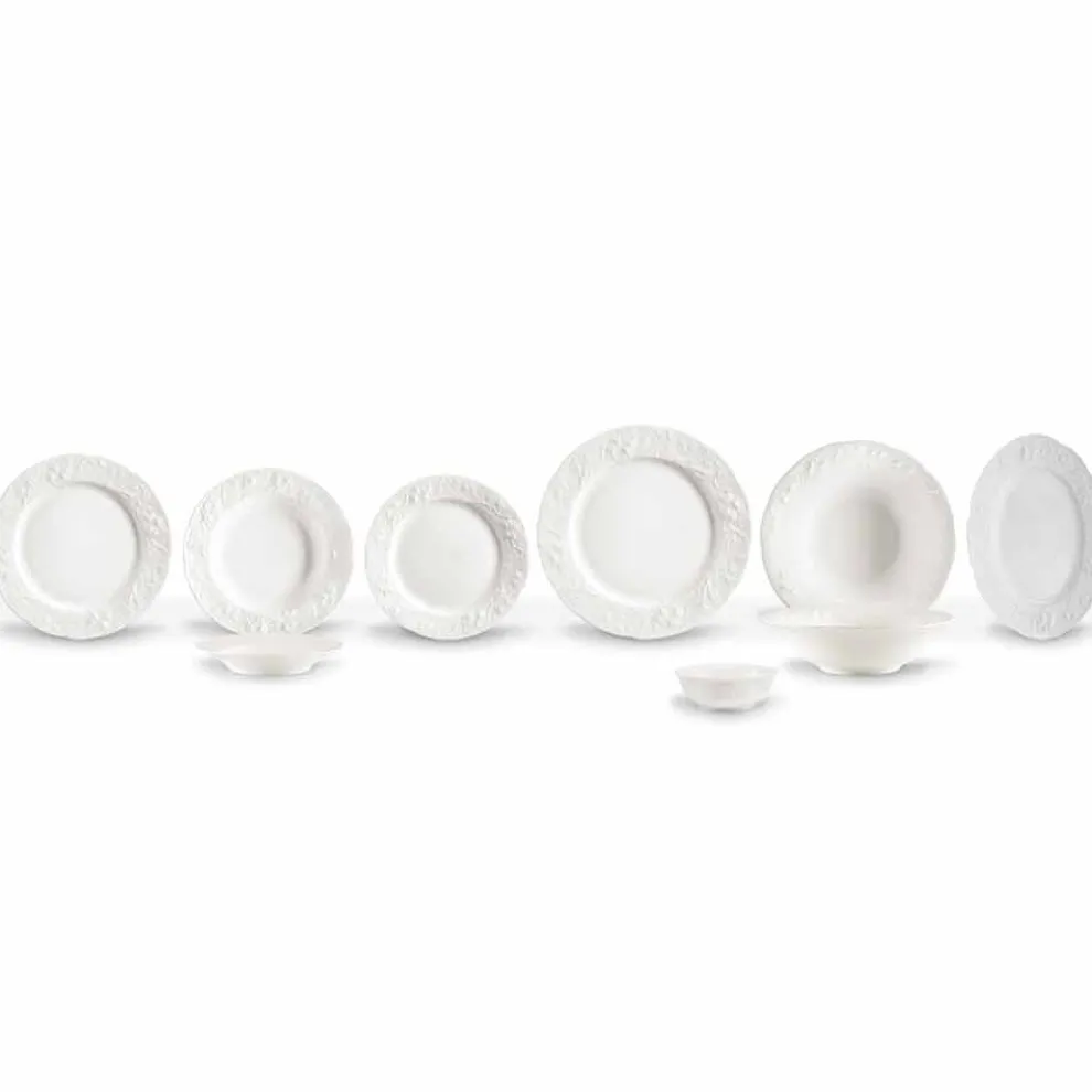 Set mit 27 eleganten weißen Porzellan-Designplatten - Gimignano