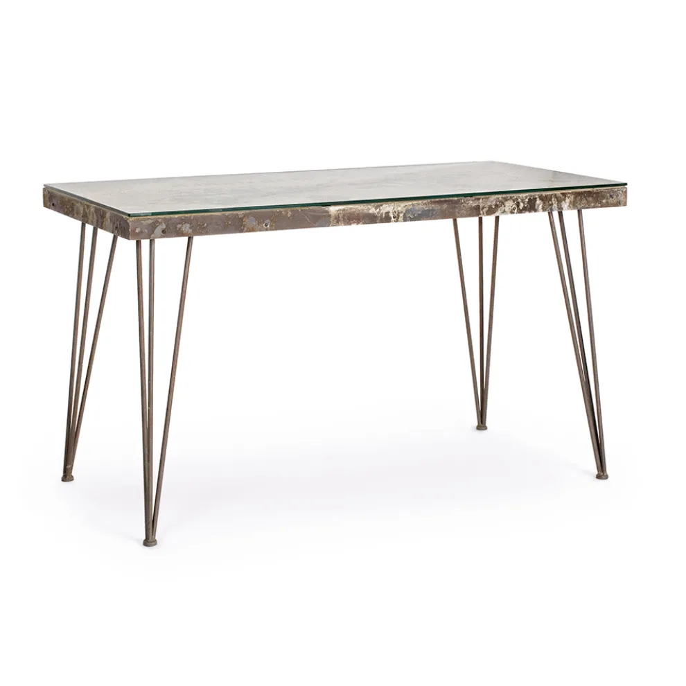 Schreibtisch aus Stahl und Mdf mit industriellem Vintage-verziertem Glas - Mundial
