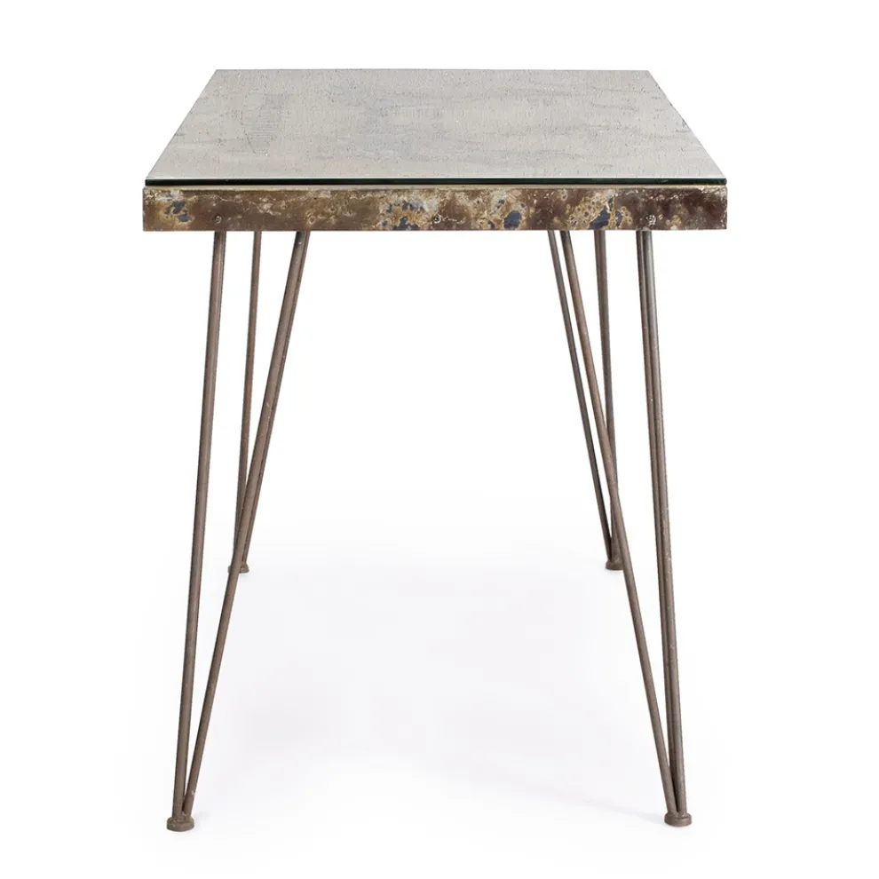 Schreibtisch aus Stahl und Mdf mit industriellem Vintage-verziertem Glas - Mundial