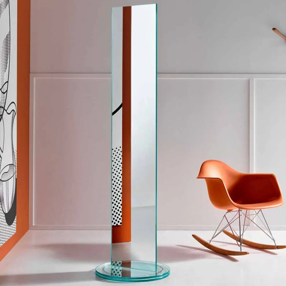 Freistehender doppelseitiger Spiegel mit luxuriösem Rontante-Glasfuß - Gaudenzio