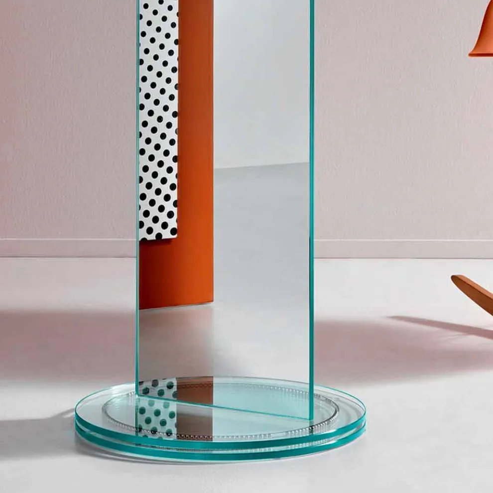 Freistehender doppelseitiger Spiegel mit luxuriösem Rontante-Glasfuß - Gaudenzio