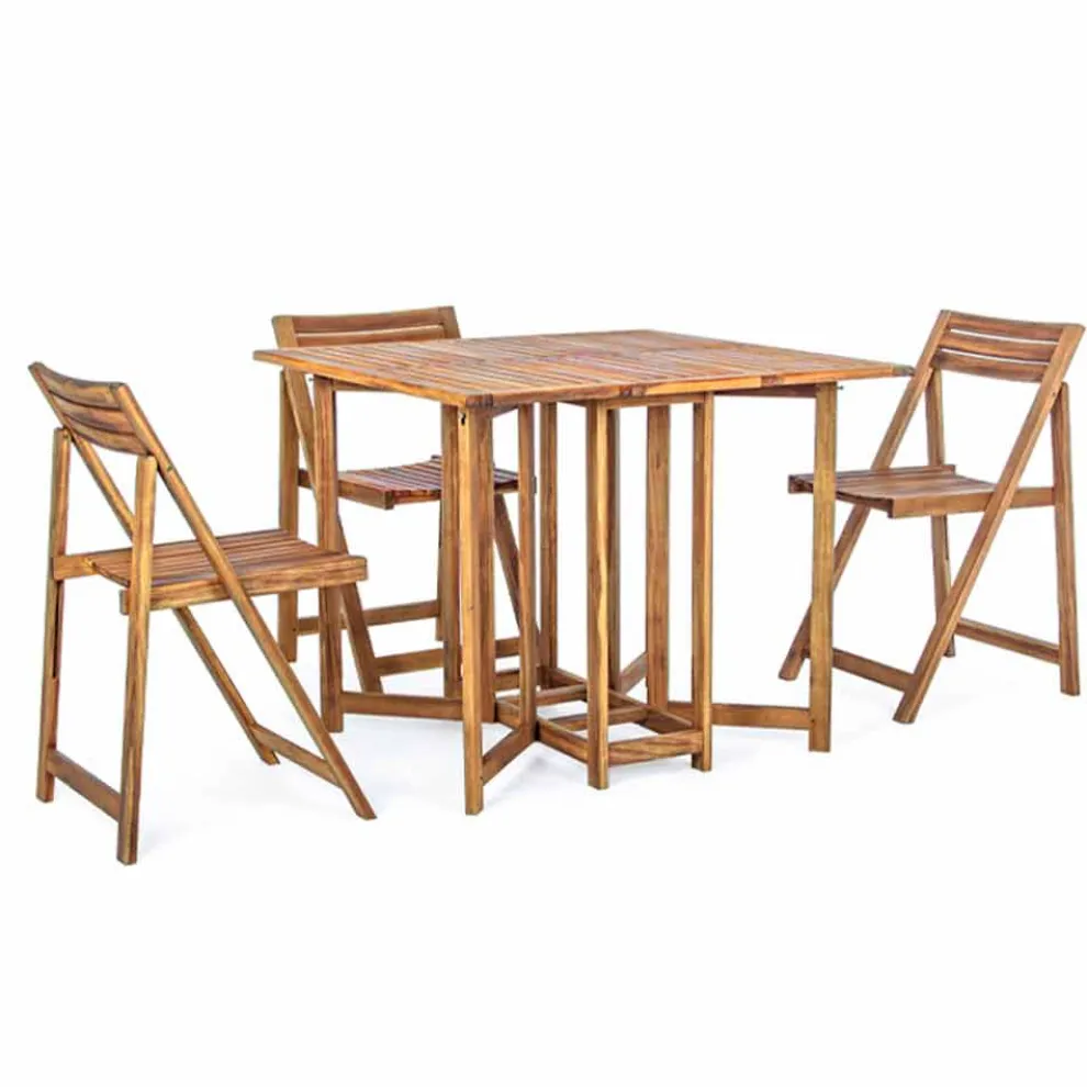 Quadratischer Tisch im Freien aus Akazienholz mit 4 Klappstühlen - Salbei