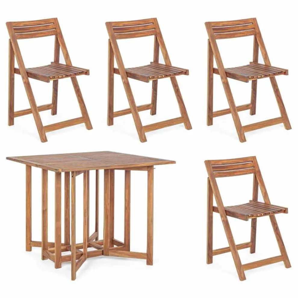Quadratischer Tisch im Freien aus Akazienholz mit 4 Klappstühlen - Salbei