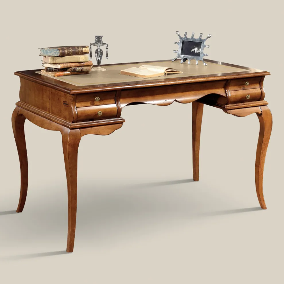 Schreibtisch mit 5 Schubladen Walnussholz und Kunstleder Made in Italy - Hastings