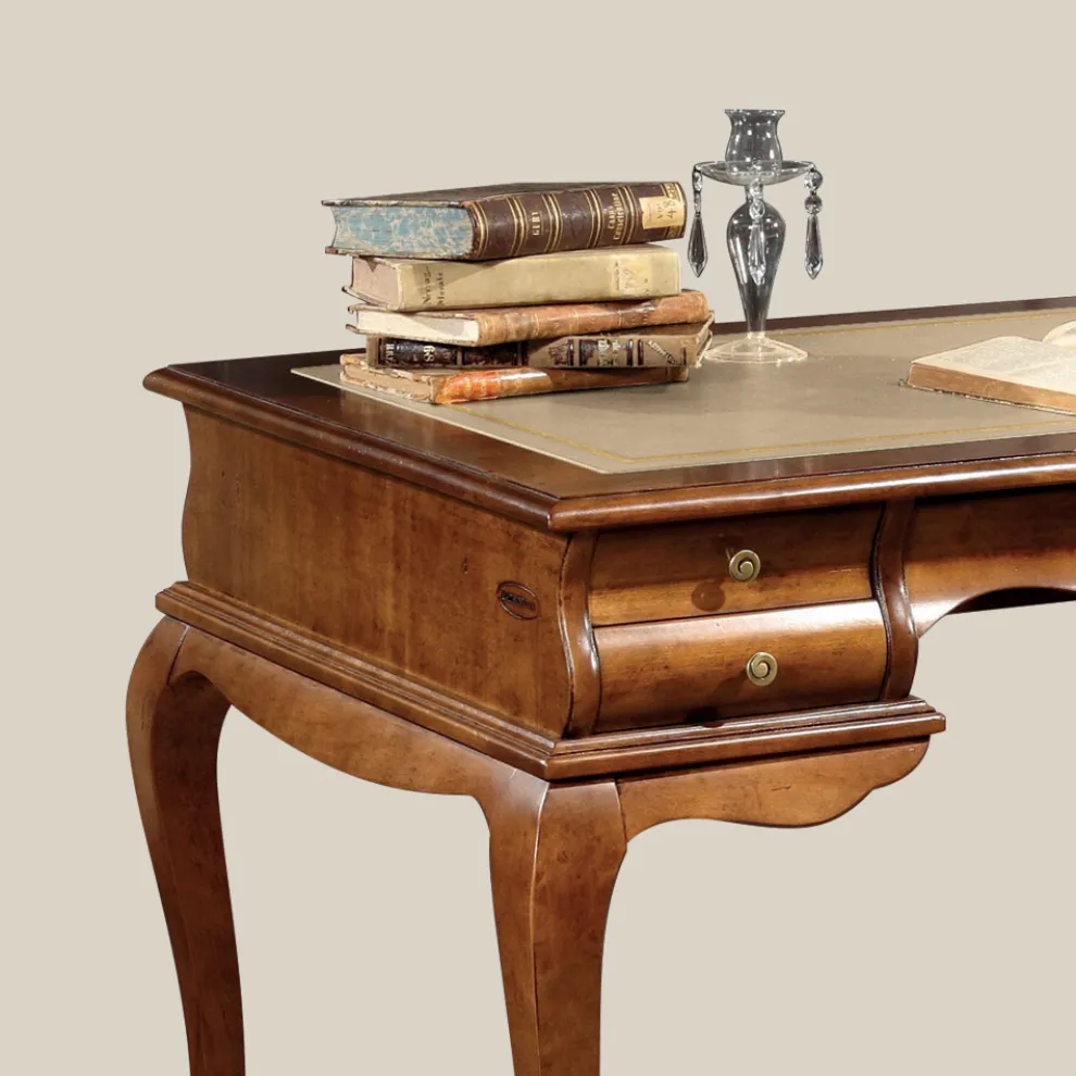 Schreibtisch mit 5 Schubladen Walnussholz und Kunstleder Made in Italy - Hastings