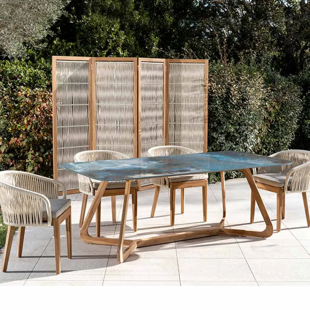 Gartentisch mit Holzsockel und Keramikplatte in Gewitteroptik - Infinity