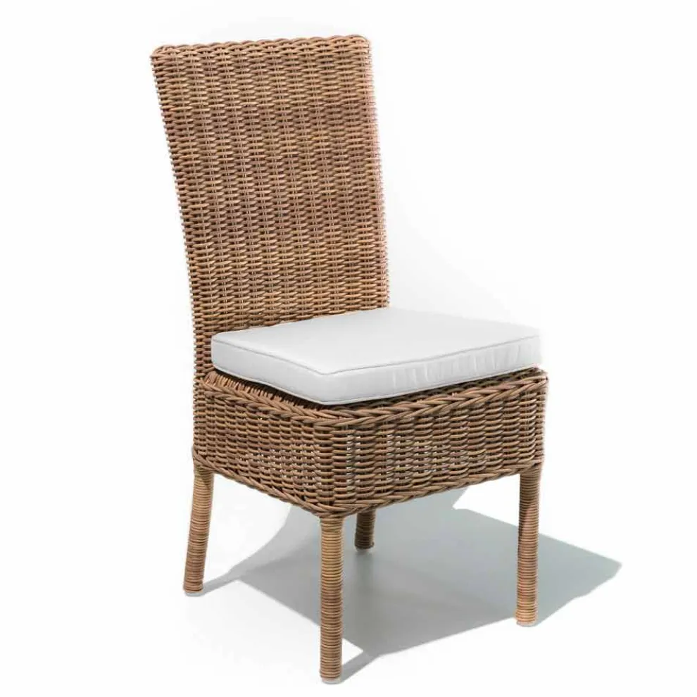 Esszimmerstuhl im Freien aus gewebtem synthetischem Rattan und Stoff, 2 Stück - Yves