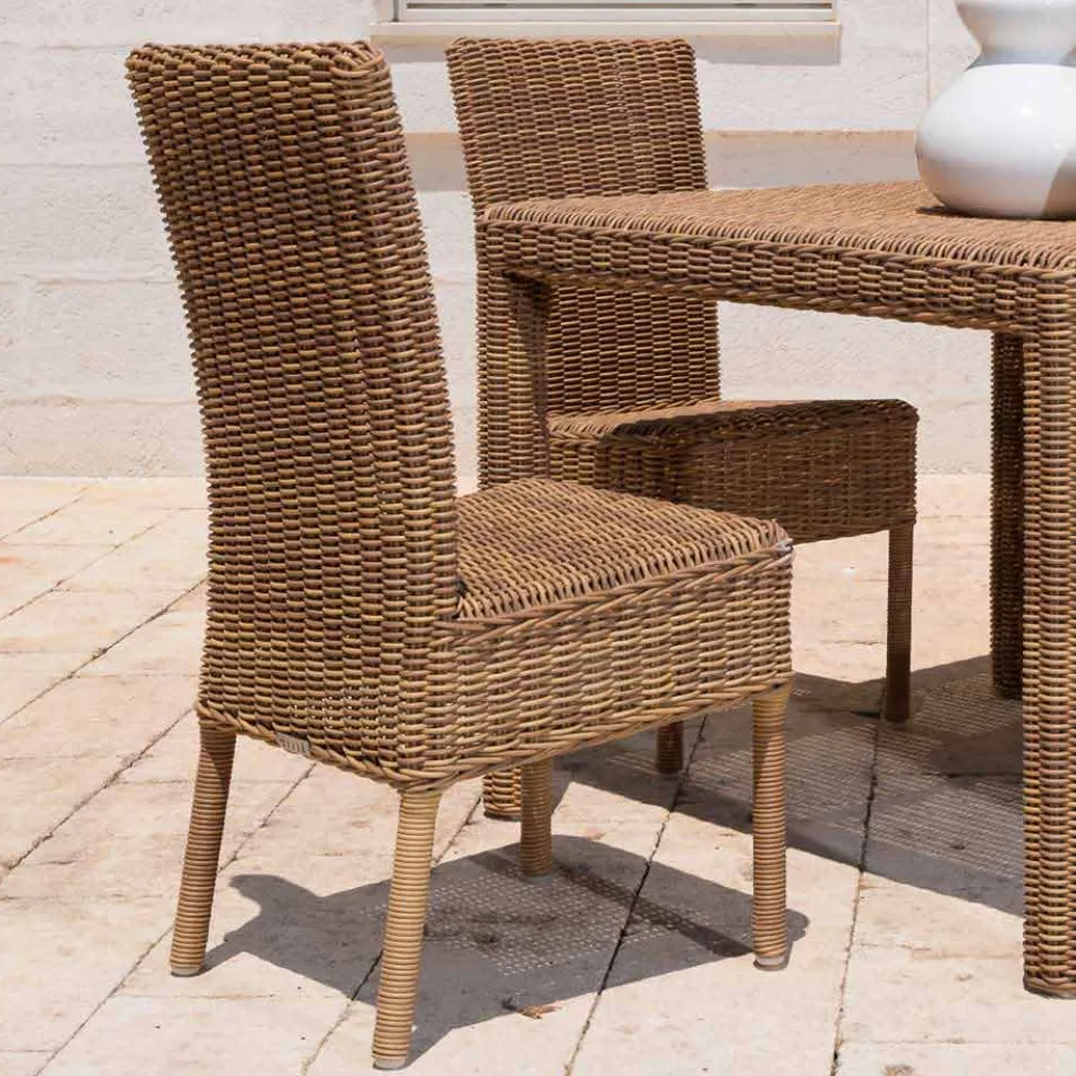 Esszimmerstuhl im Freien aus gewebtem synthetischem Rattan und Stoff, 2 Stück - Yves