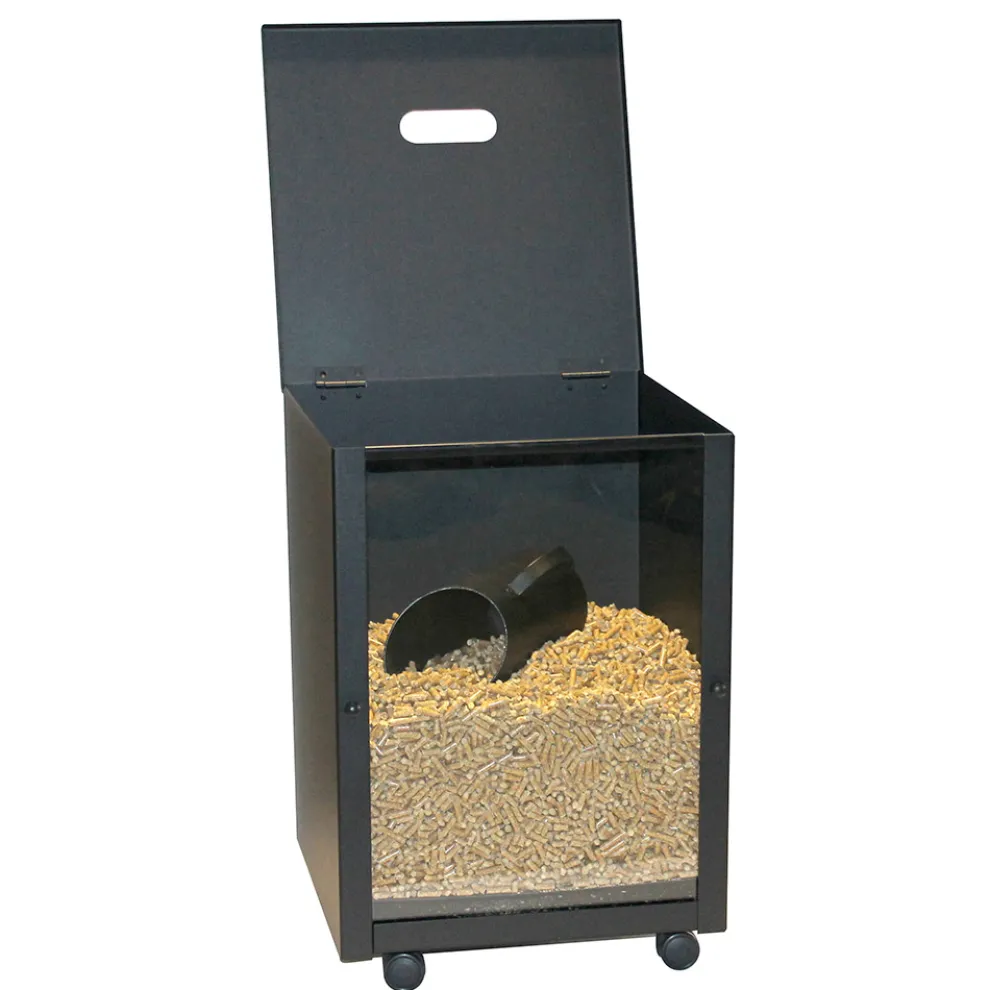 Pellethalter aus schwarz lackiertem Stahl mit Plexiglas, hergestellt in Italien – Pellicano