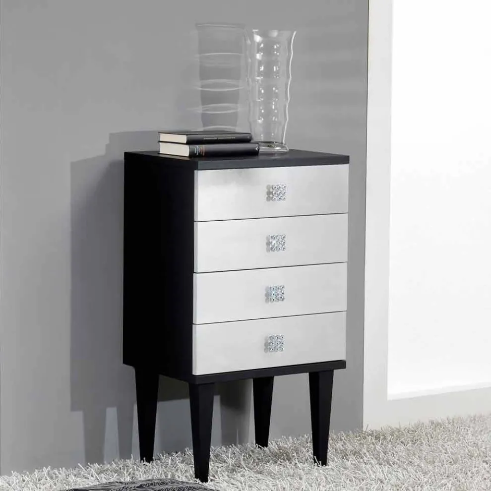 Kommode im Scandinavian Style schwarz mit 4 Schubladen in Silber