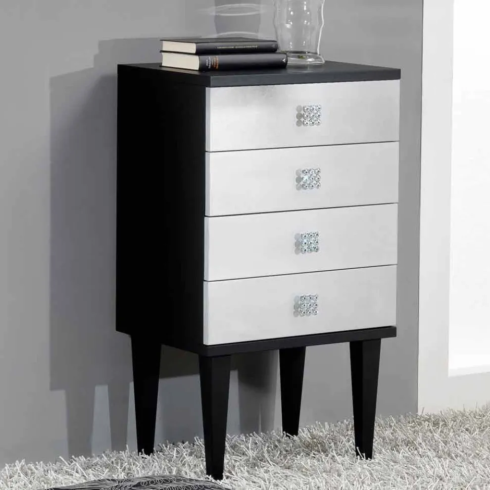 Kommode im Scandinavian Style schwarz mit 4 Schubladen in Silber