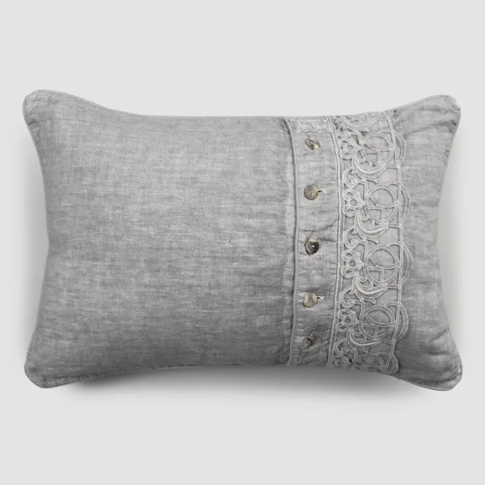 Bettkissen Kissenbezug aus grauem Leinen mit italienischer Luxus-Synergie-Spitze - Stego