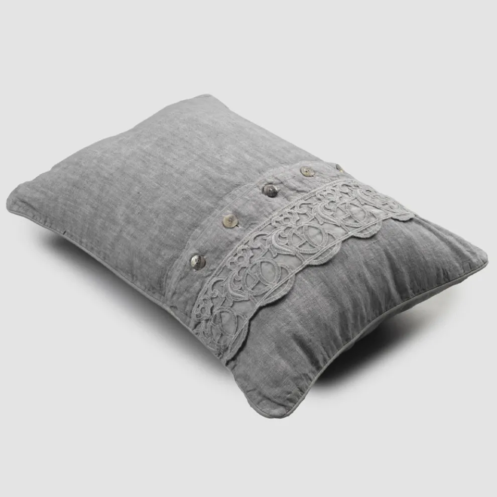 Bettkissen Kissenbezug aus grauem Leinen mit italienischer Luxus-Synergie-Spitze - Stego