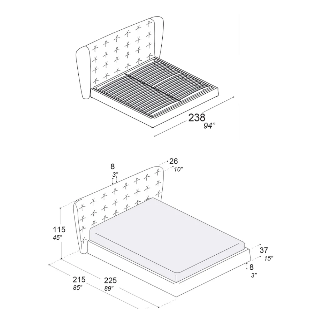 Doppelbett mit Polsterung aus Polyurethanschaum Made in Italy - Capriccio
