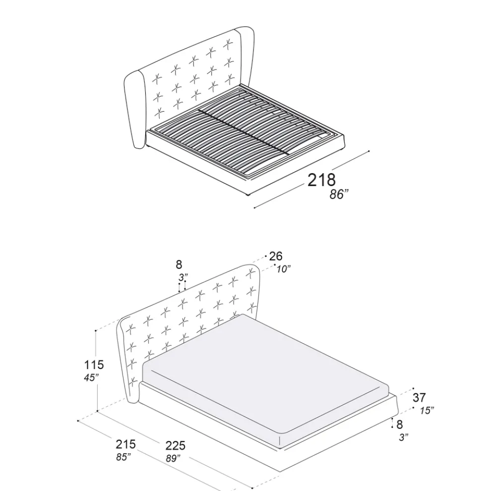 Doppelbett mit Polsterung aus Polyurethanschaum Made in Italy - Capriccio