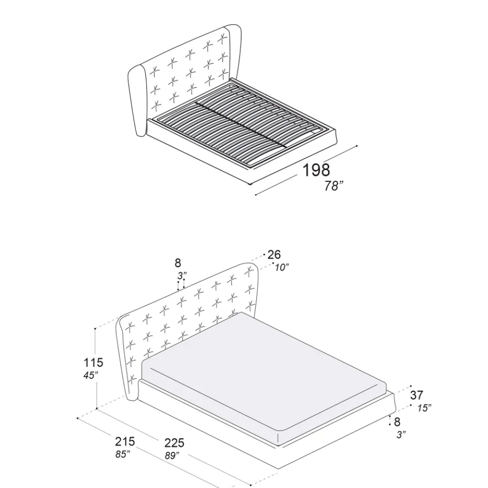 Doppelbett mit Polsterung aus Polyurethanschaum Made in Italy - Capriccio
