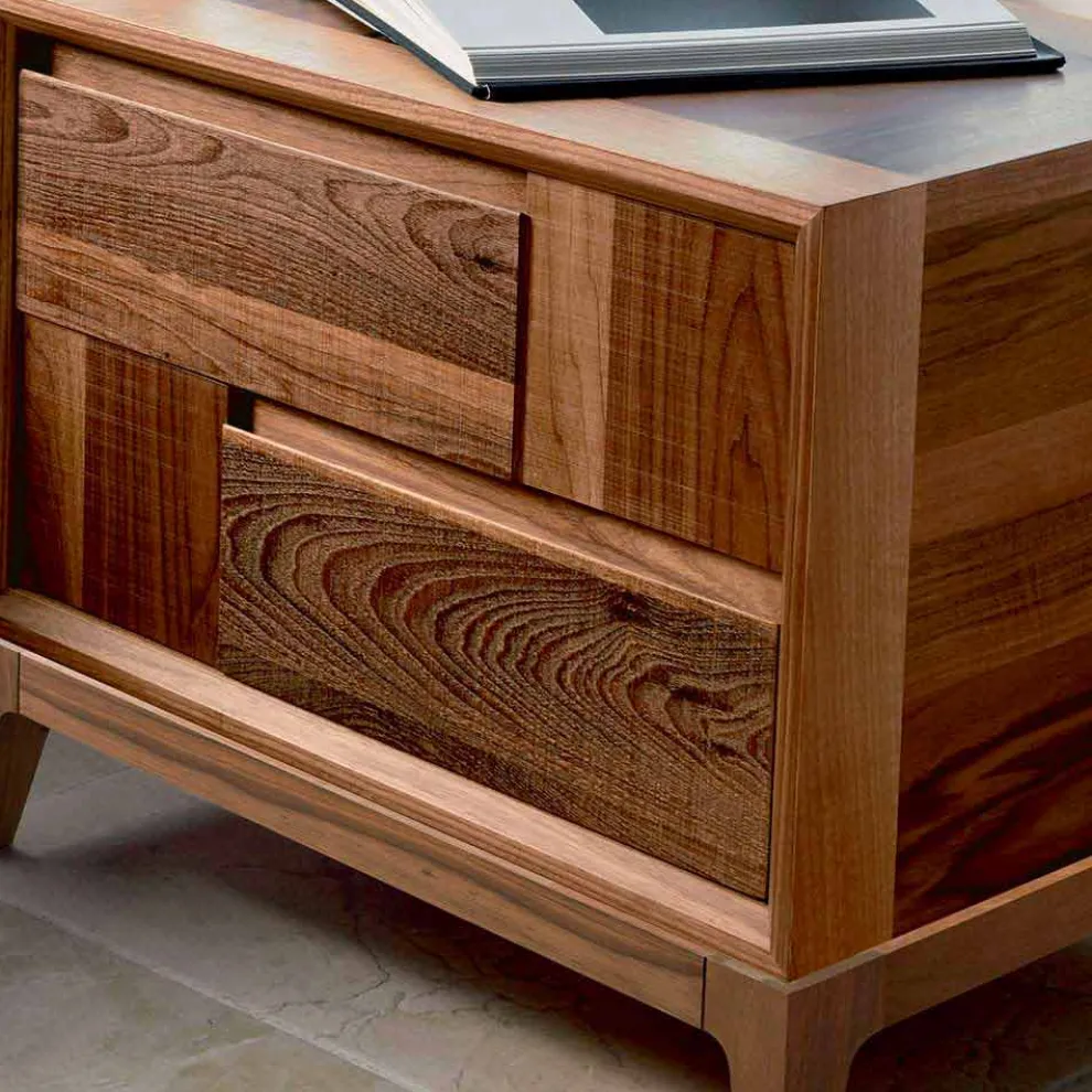 Kommode mit 2 Schubladen, massives Nussholz, modernes Design, Nino