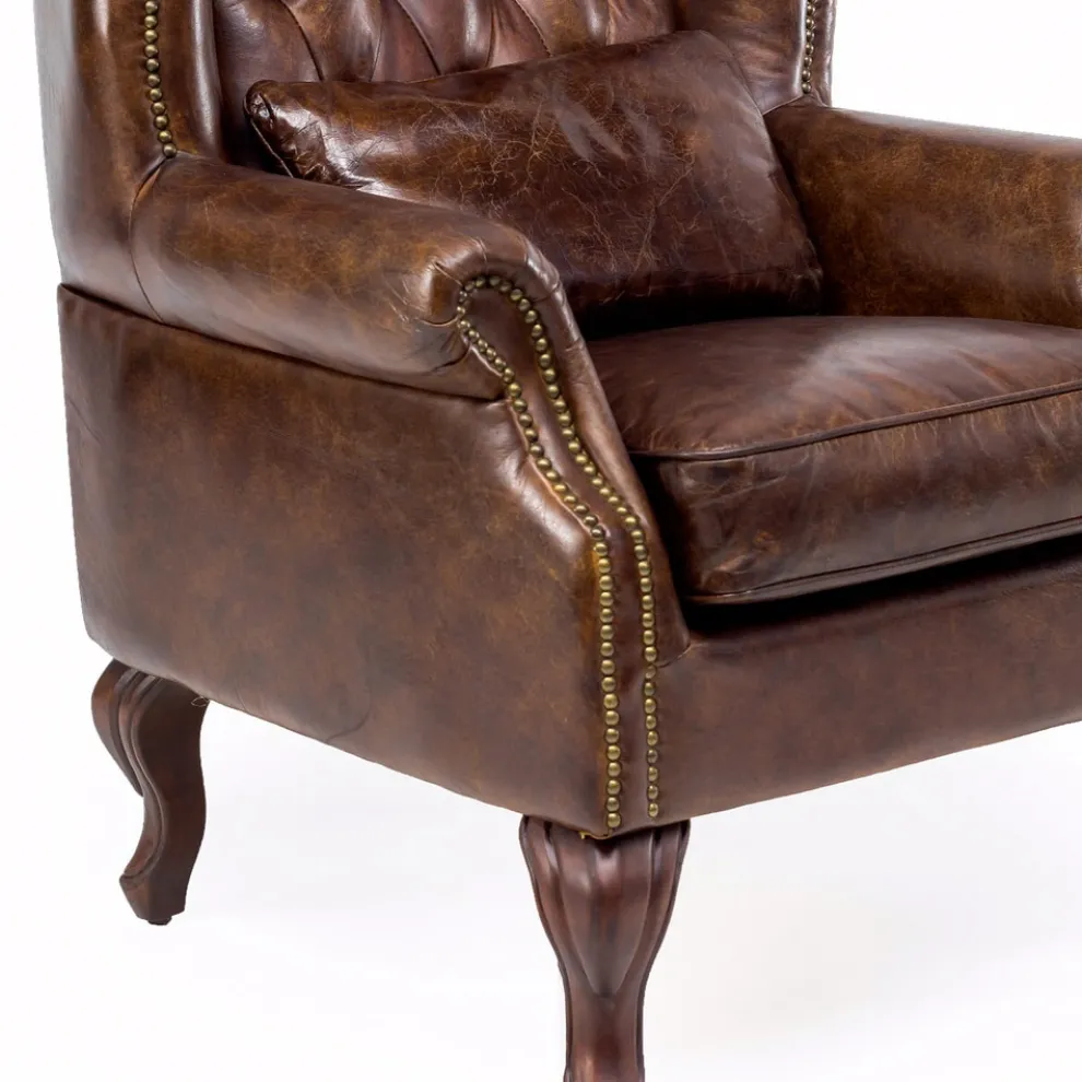 Indoor-Sessel aus Vintage-Leder mit gealterter Wirkung - Stempel