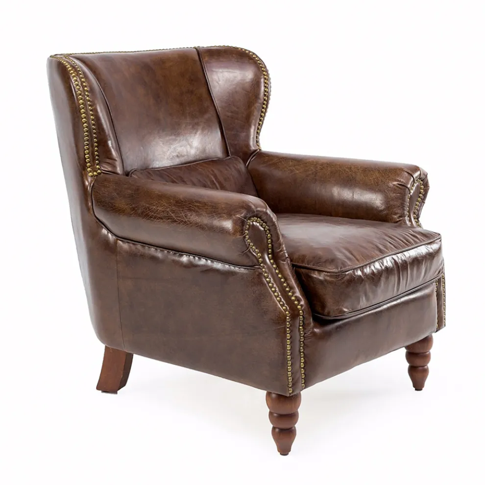 Indoor-Sessel komplett aus Vintage-Leder in gealterter Optik - Stempel