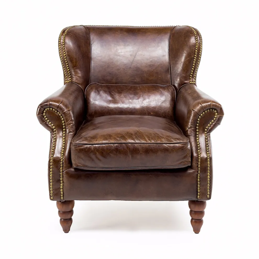 Indoor-Sessel komplett aus Vintage-Leder in gealterter Optik - Stempel