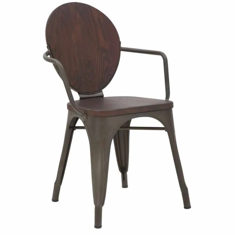 Industriedesign Stuhl Holzsitz und Eisengestell, 2 Stück - Delia