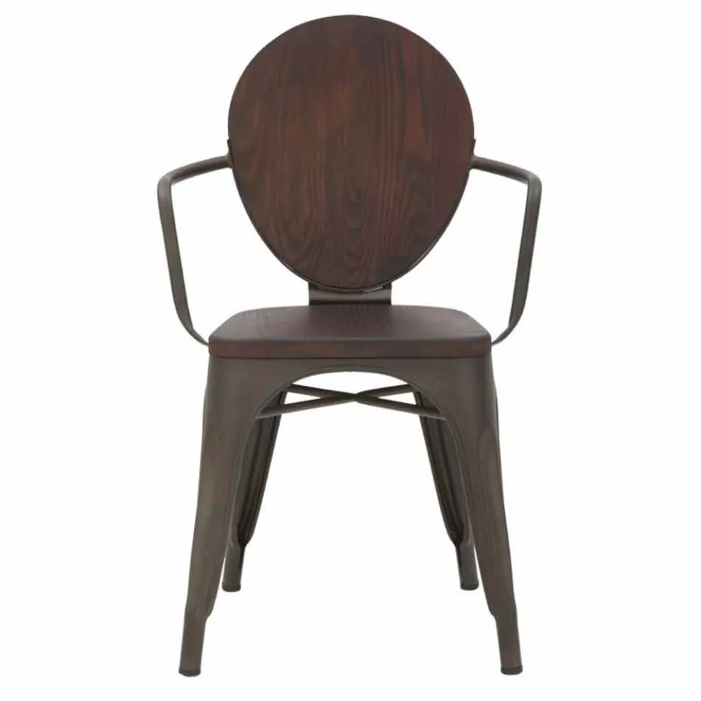 Industriedesign Stuhl Holzsitz und Eisengestell, 2 Stück - Delia