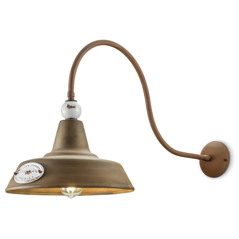 Industriedesign-Wandlampe aus Eisen und Keramik, handgefertigt - Grunge