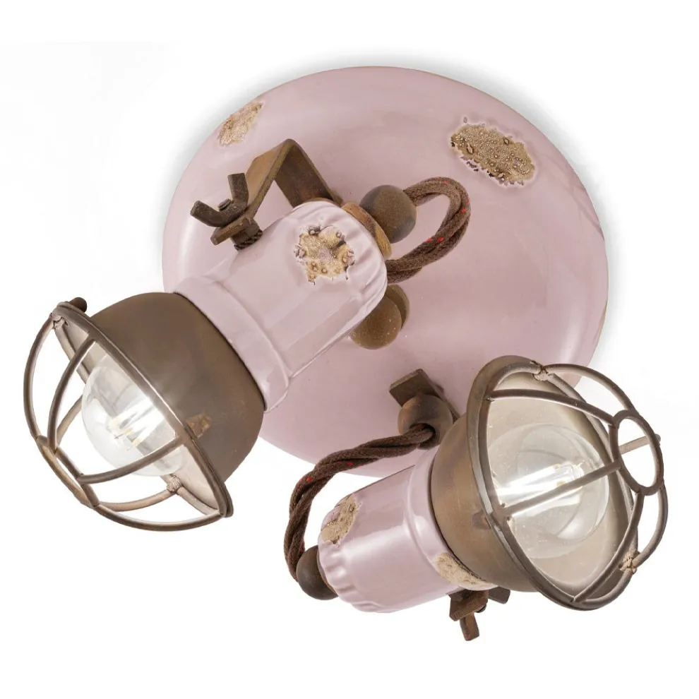 Industrielle Deckenleuchte 2 Strahler aus Eisen und handgefertigter Keramik - Loft