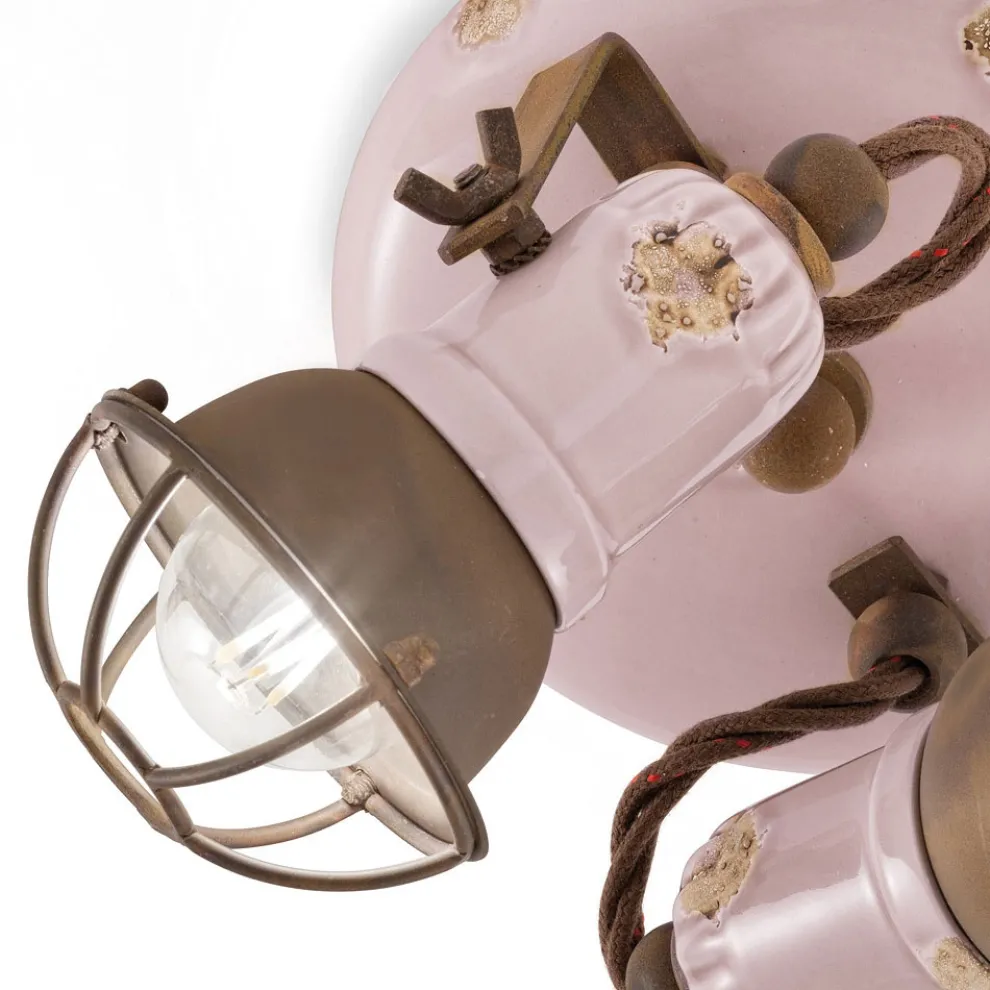 Industrielle Deckenleuchte 2 Strahler aus Eisen und handgefertigter Keramik - Loft