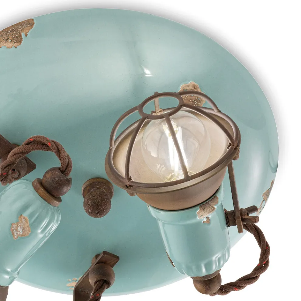 Industrielle Deckenleuchte 3 Strahler aus Eisen und handgefertigter Keramik - Loft