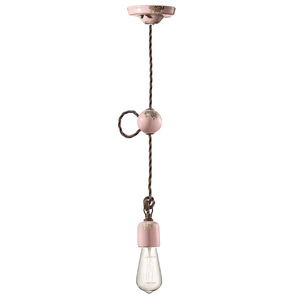 Industrielle handwerkliche Pendelleuchte aus Eisen und Keramik - Vintage