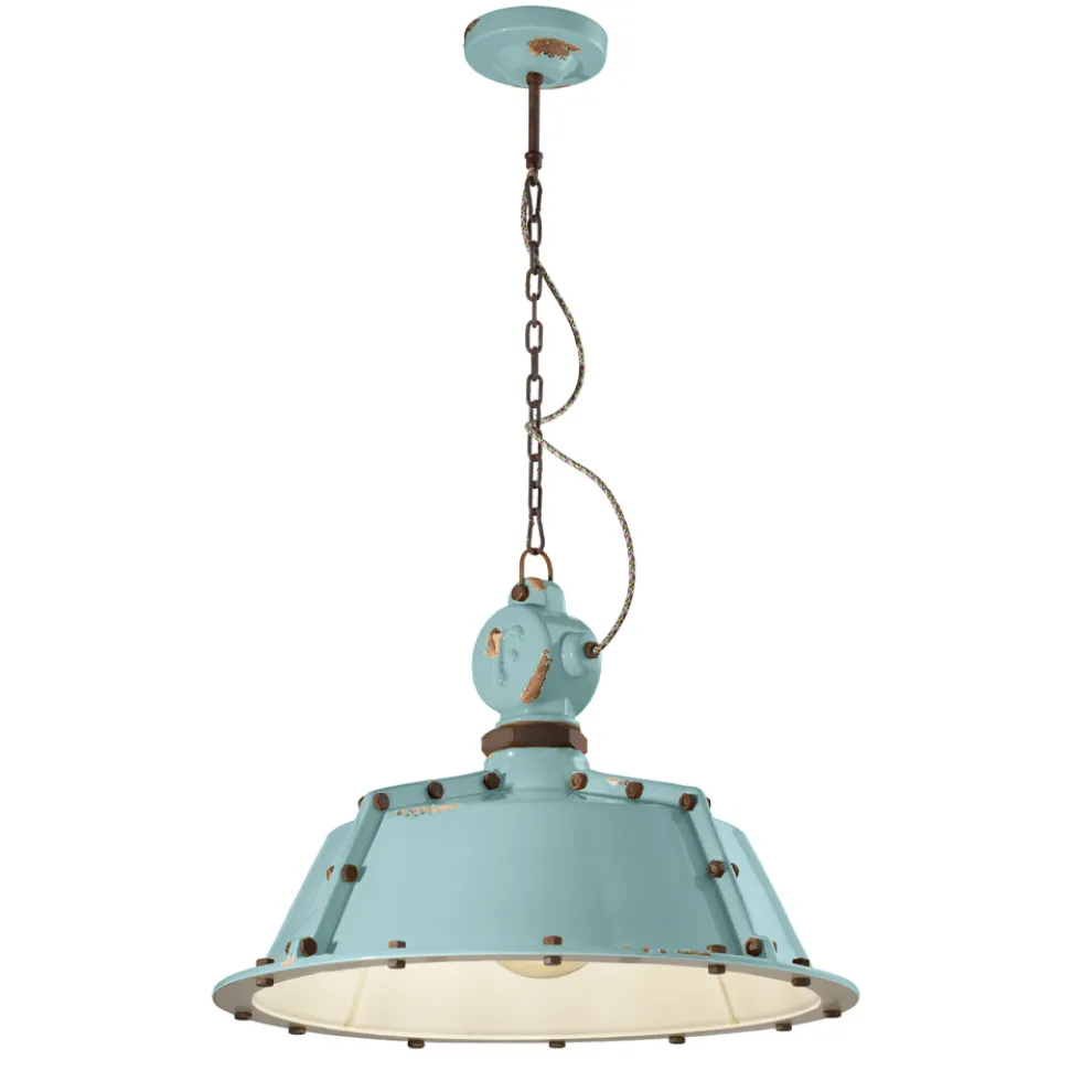 Industrielle handwerkliche Hängelampe aus Eisen und Keramik - Industriell