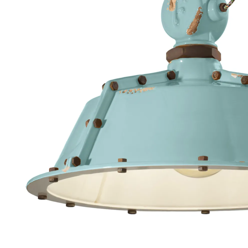 Industrielle handwerkliche Hängelampe aus Eisen und Keramik - Industriell