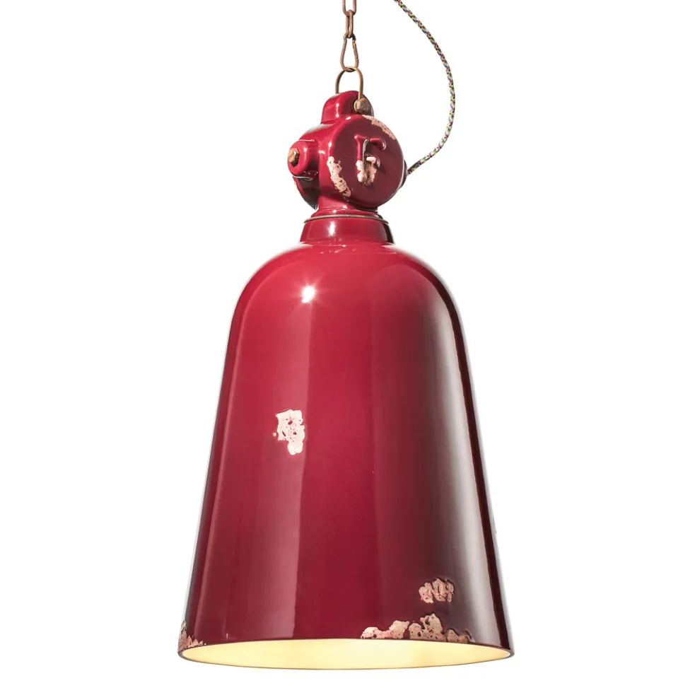 Industrielle Pendelleuchte aus handgefertigtem Eisen und Keramik - Industriell