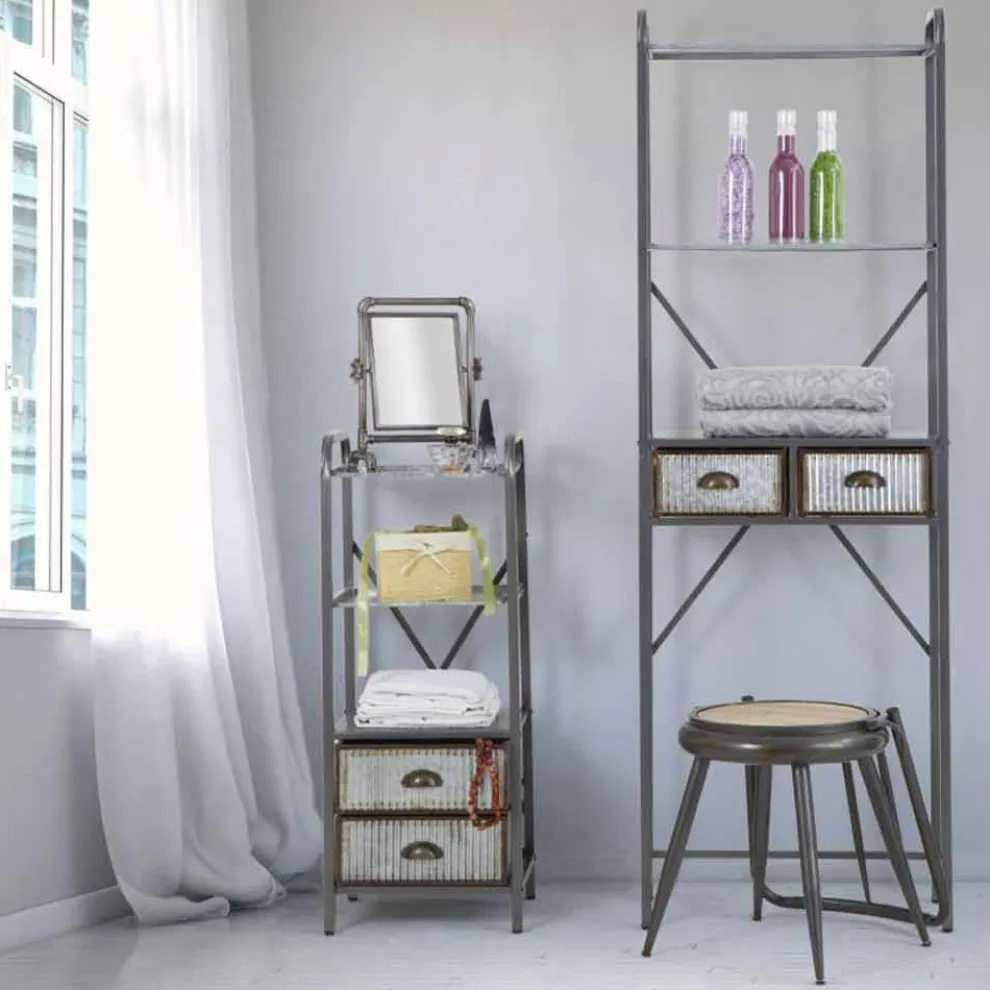 Industrieller Badezimmerschrank aus Eisen im Vintage-Stil mit Schubladen - Pome