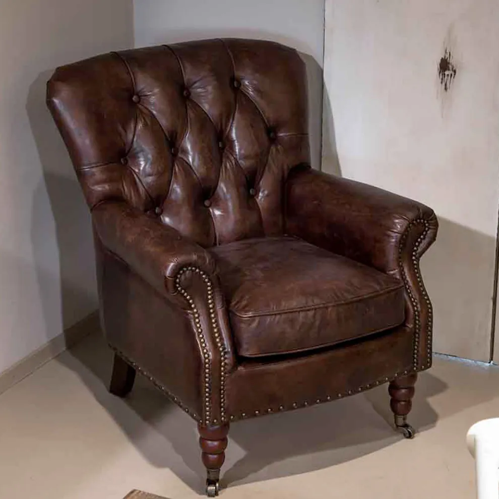 Innensessel komplett aus Vintage-Leder mit gealterter Wirkung - Stempel