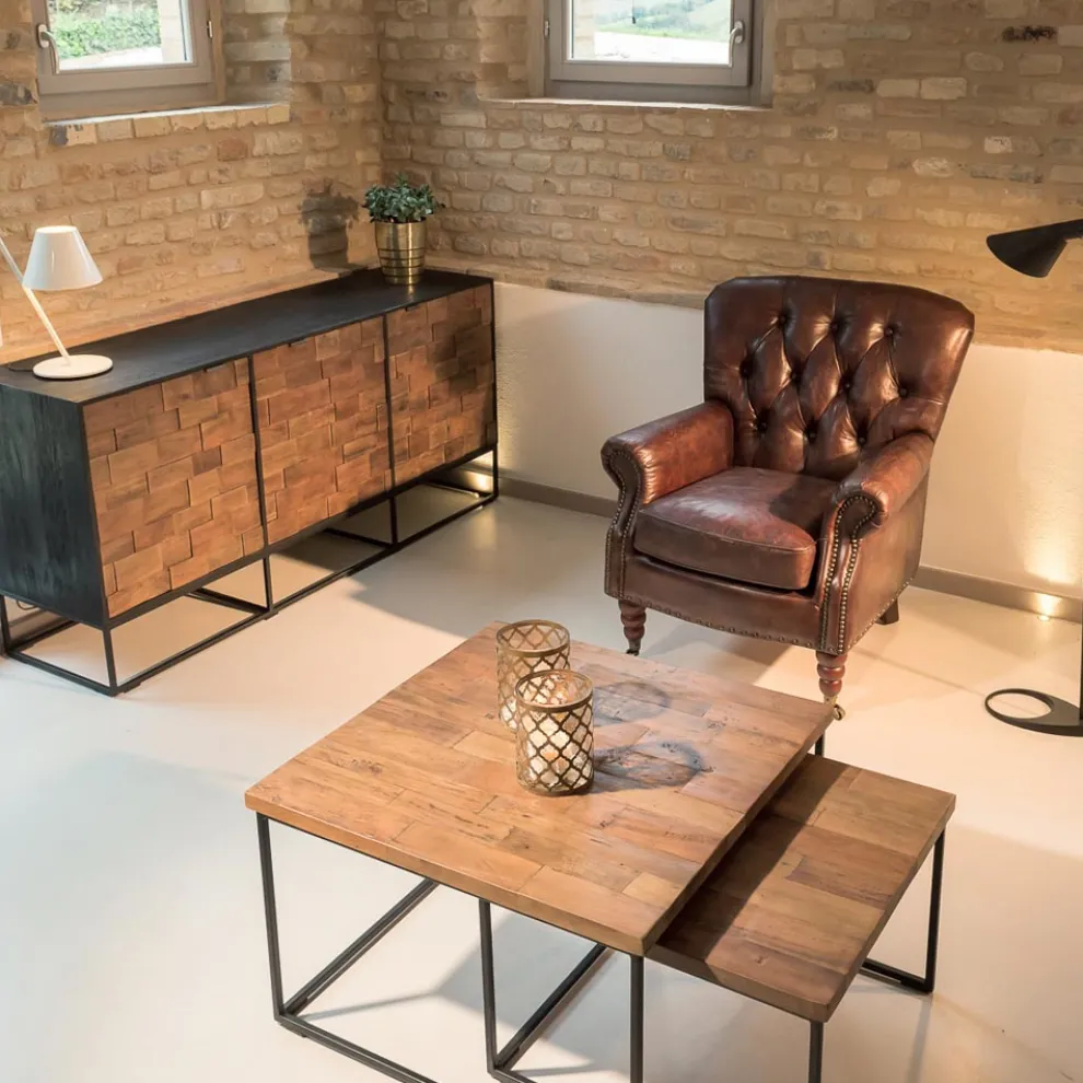 Innensessel komplett aus Vintage-Leder mit gealterter Wirkung - Stempel