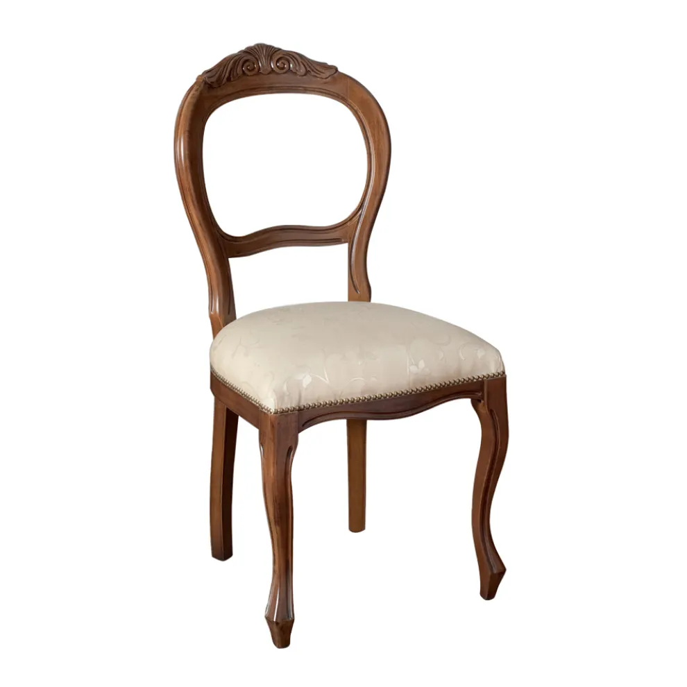 Innenstuhl aus beigem Stoff und patinierter Walnussstruktur, hergestellt in Italien – Falco