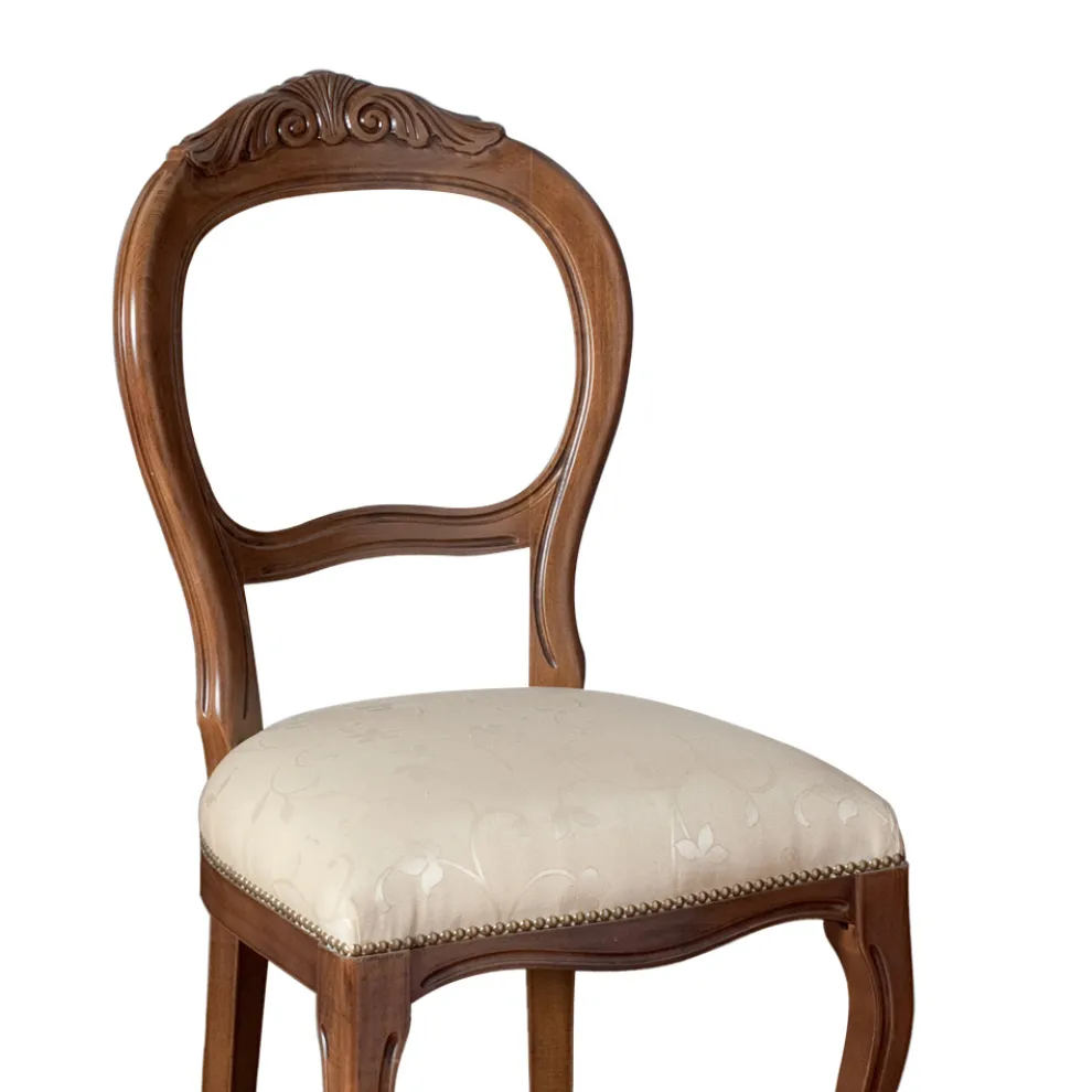 Innenstuhl aus beigem Stoff und patinierter Walnussstruktur, hergestellt in Italien – Falco