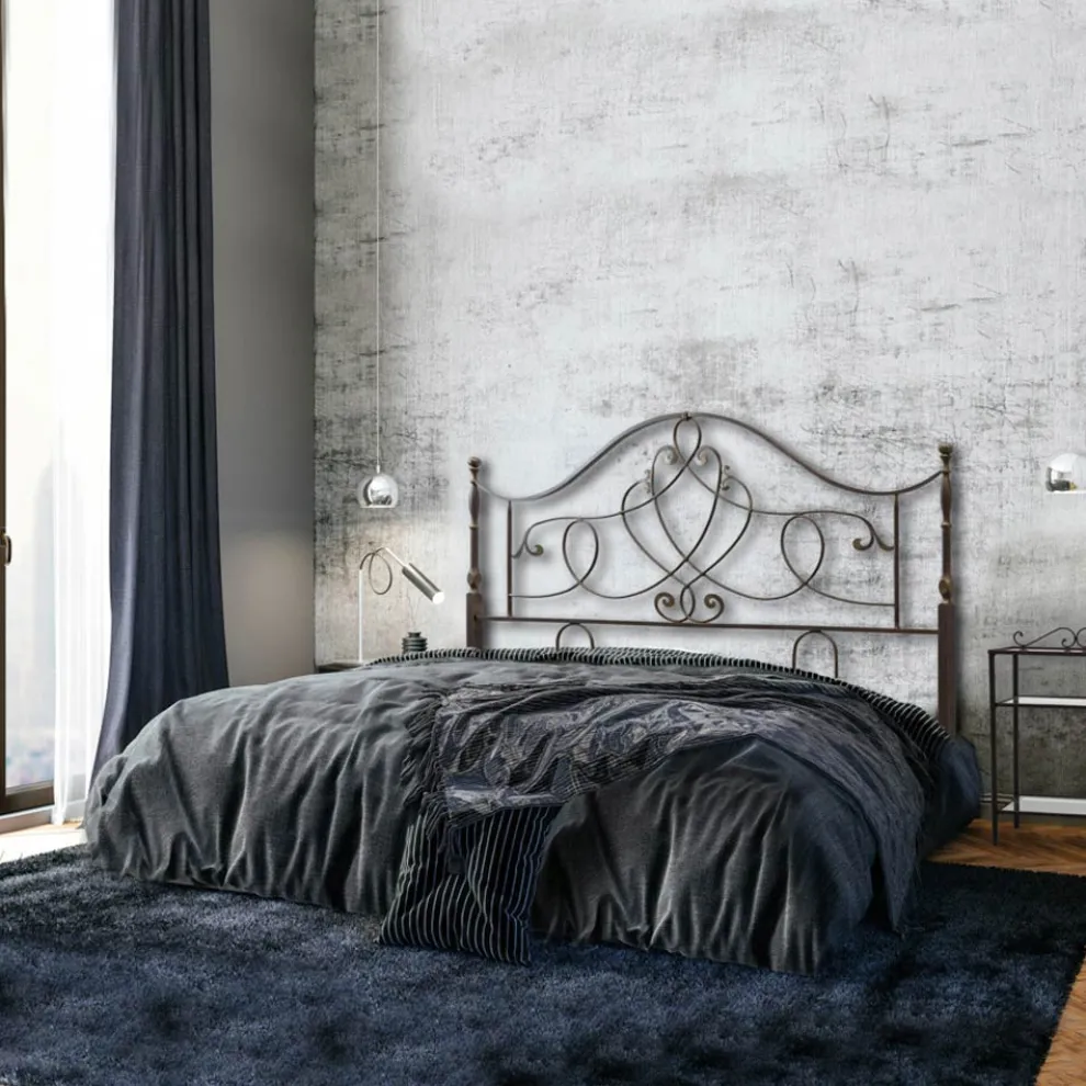 Kopfteil aus röhrenförmigem Eisen für Doppelbetten, Antik-Braun-Gold – Größe