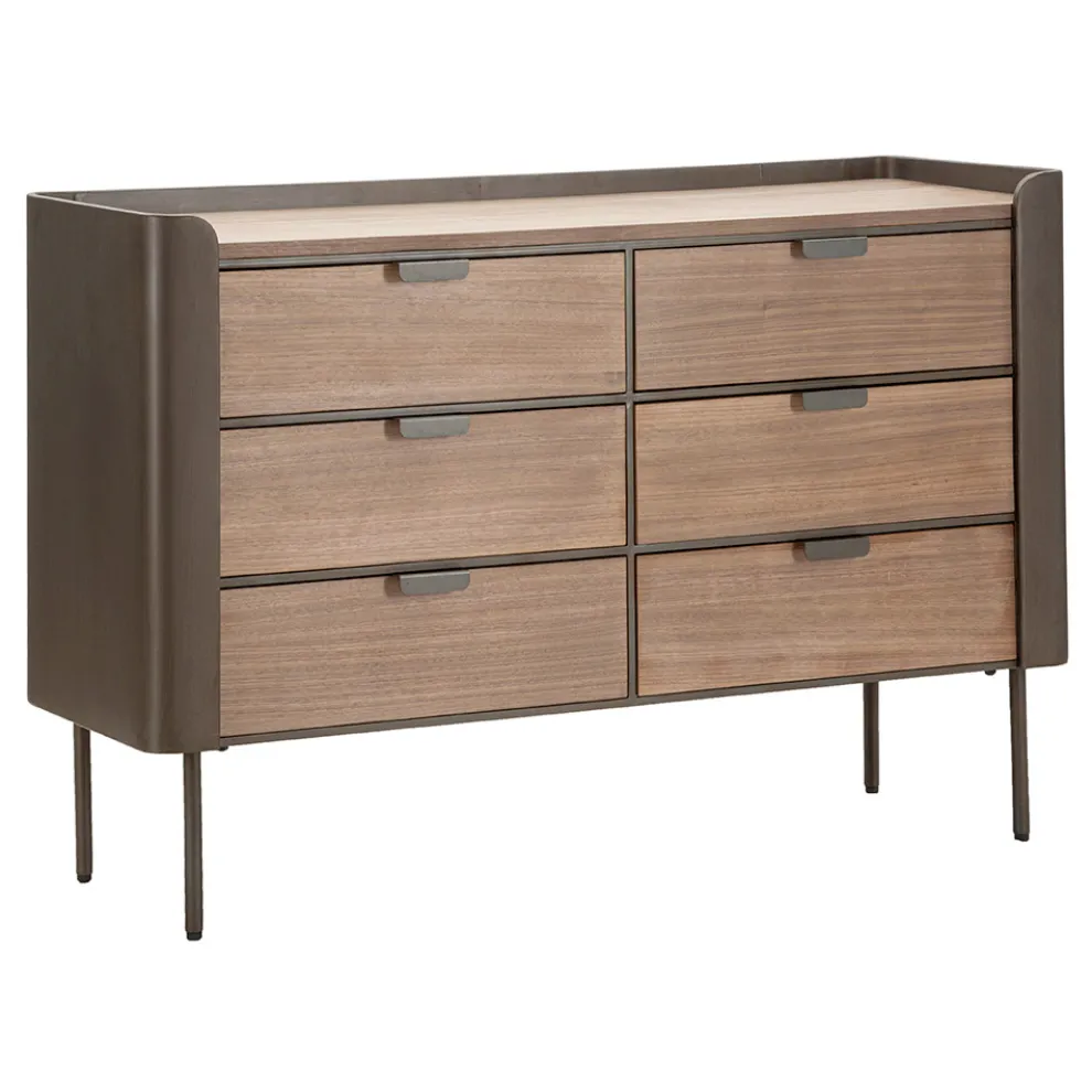 Schlafzimmerkommode aus Tannenholz und Grauguss mit 6 Schubladen - Cooper