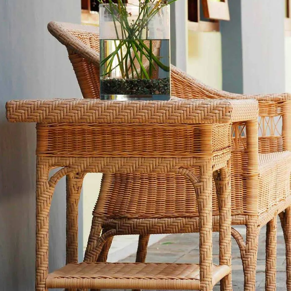 Outdoor Beistelltisch 56x56cm aus Polyethylen handgeflochten Chad