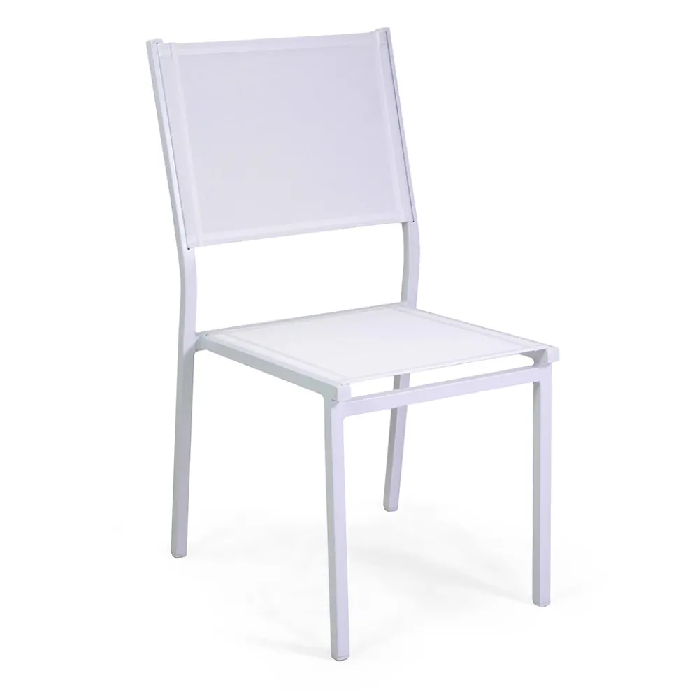 Stapelbarer Stuhl aus Textilene und weißem Aluminiumgestell - Pennarello